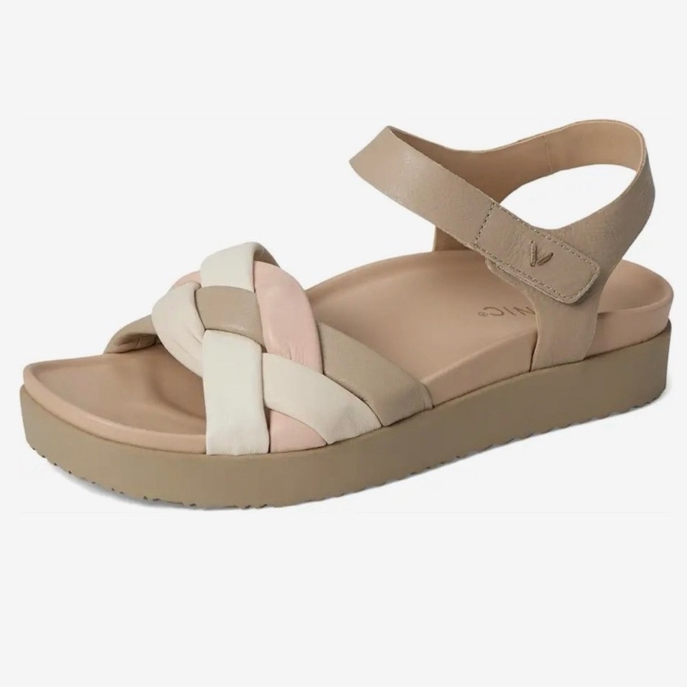 Vionic Women’s Braided Platform Sandal in Tan, Pink & Cream